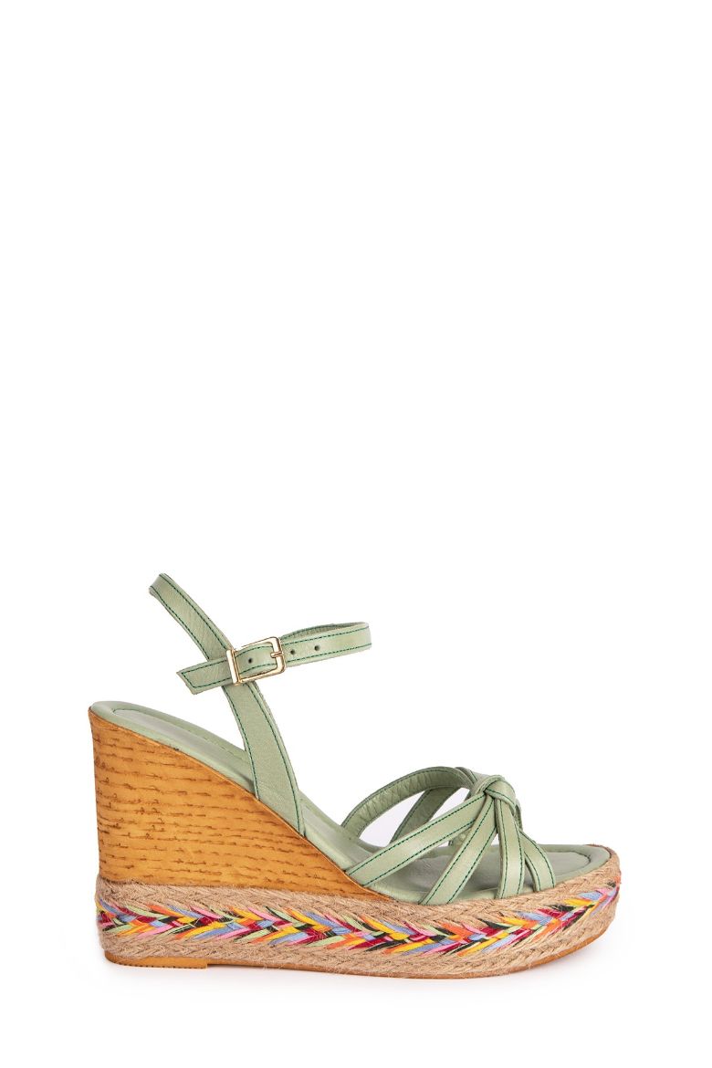 Hakiki Deri Kadın Espadril Sandalet yeşil resmi