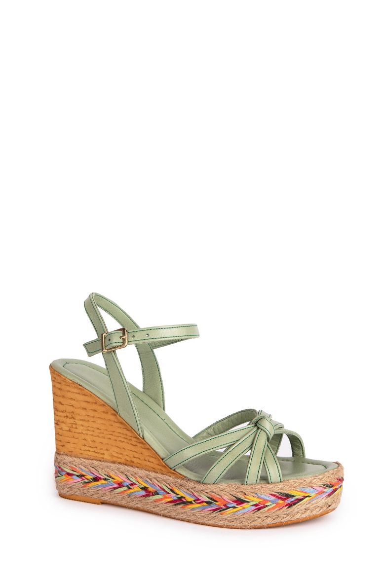 Hakiki Deri Kadın Espadril Sandalet yeşil resmi