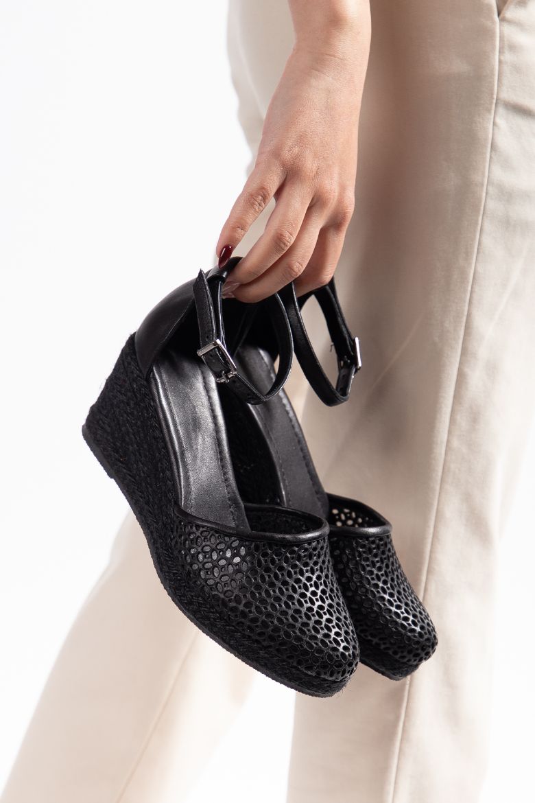 Hakiki Deri Espadril 33-34- 42-43-44-45 Numara Kadın Sandalet Siyah resmi