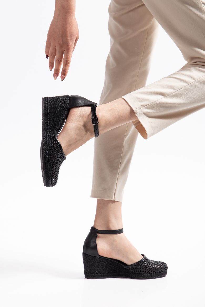 Hakiki Deri Espadril 33-34- 42-43-44-45 Numara Kadın Sandalet Siyah resmi