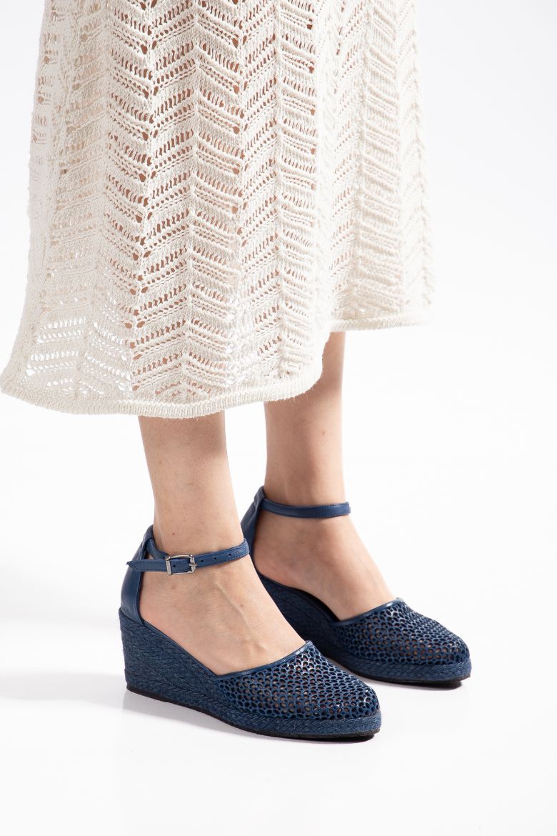 Hakiki Deri Espadril 33-34- 42-43-44-45 Numara Kadın Sandalet Mavi resmi