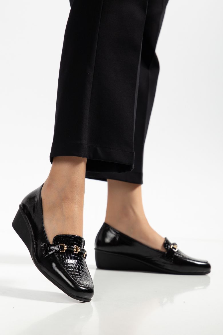 Hakiki Deri Dolgu Topuk Comfort 33-34-35 ten 41-42 Numaraya Kadar Kadın Ayakkabı Siyah mısır resmi