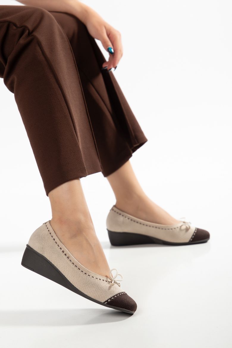 %100 Triko Dolgu Topuk Comfort 33-34-35 ten 41-42 Numaraya Kadar Kadın Ayakkabı Bej resmi